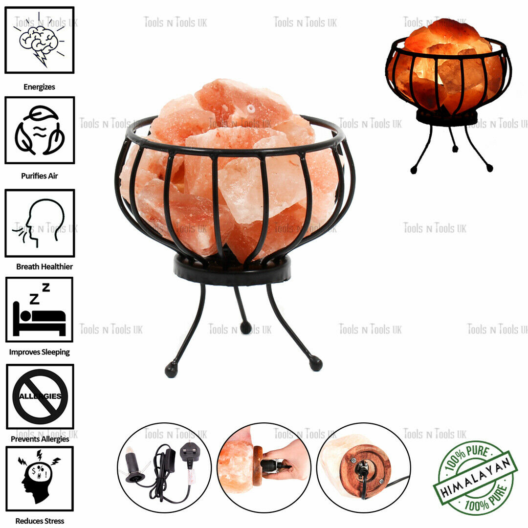 Flower-Shape-Himalayan-Pink-Salt-Lamp-PURIFY-Iron-Basket-Heal-Ionizing-UK-Plug-265030804380
