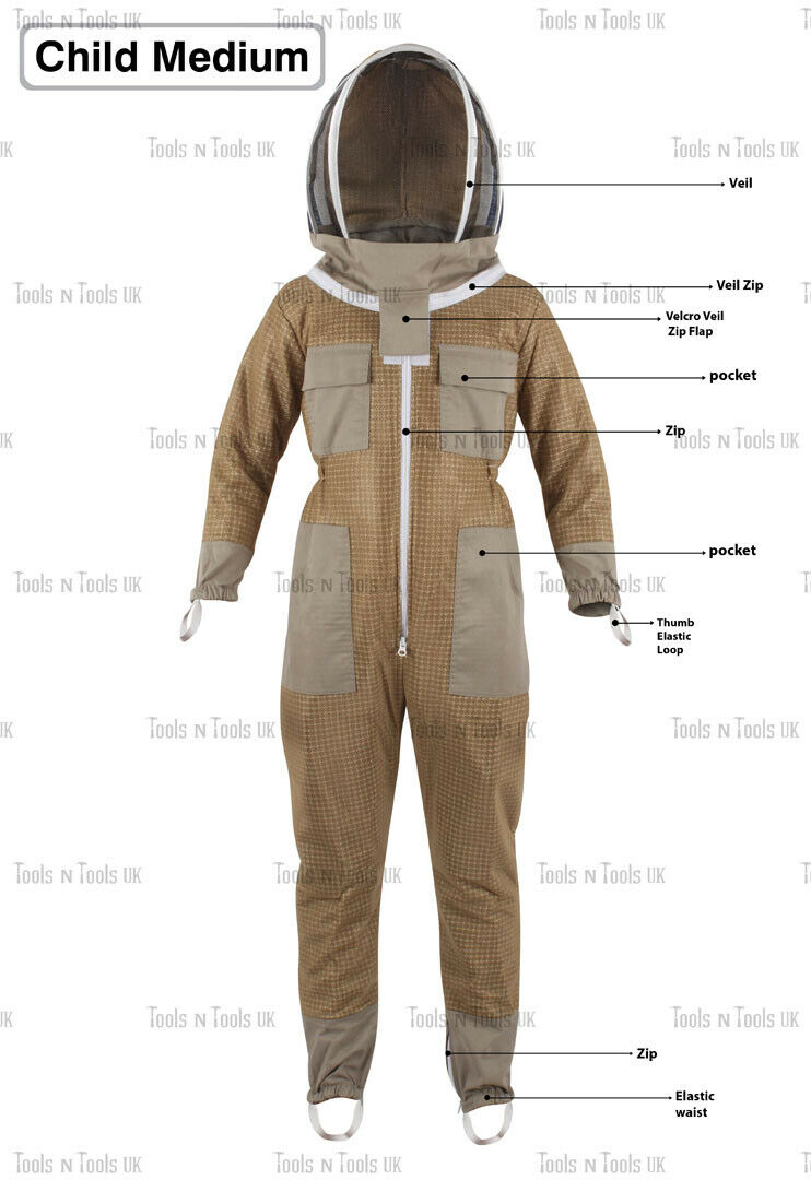 KHAKI-CHILD-SIZE-MEDIUM-THREE-LAYERS-MESH-BEEKEEPING-SUIT-BEE-VENTILATED-COOLAIR-265036425811-2