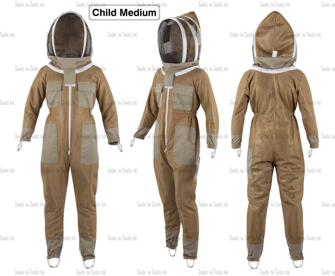 KHAKI-CHILD-SIZE-MEDIUM-THREE-LAYERS-MESH-BEEKEEPING-SUIT-BEE-VENTILATED-COOLAIR-265036425811