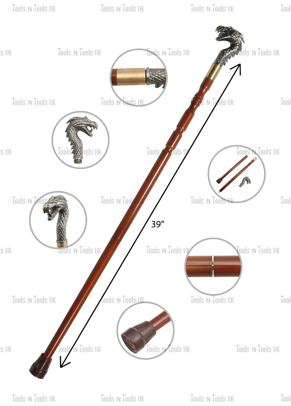 Wstick-002-Antique-Style-Walking-Stick-Solid-Silver-Head-Handle-Vintage-Wooden-254741168181