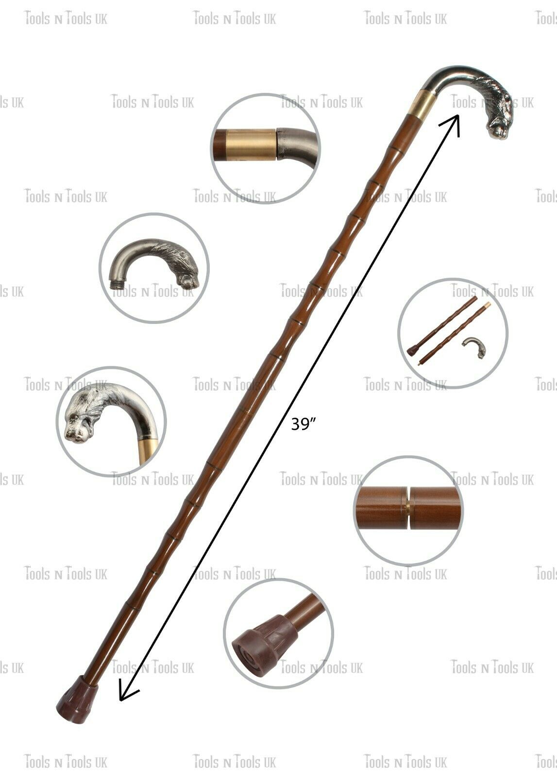 Wstick-006-Antique-Style-Walking-Stick-Solid-Silver-Head-Handle-Vintage-Wooden-264889608791