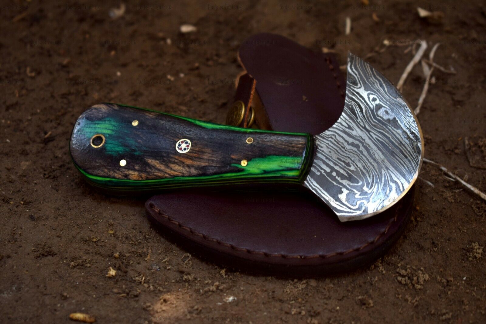 AXE-008-Damascus-Steel-Saddlers-Leather-Cutter-6-Edge-Skiving-Tool-Handmade-254326406562-2