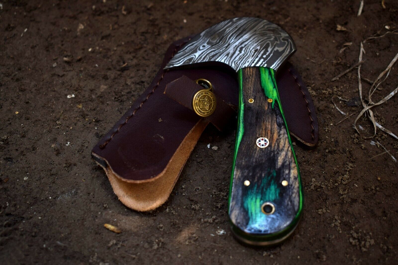 AXE-008-Damascus-Steel-Saddlers-Leather-Cutter-6-Edge-Skiving-Tool-Handmade-254326406562