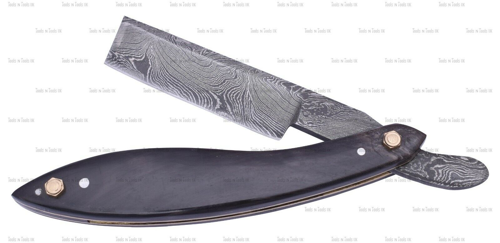 DAM-005-Damascus-Steel-Straight-Razor-Cut-Throat-Bull-Horn-Handle-Barber-Shaving-254585658442-2