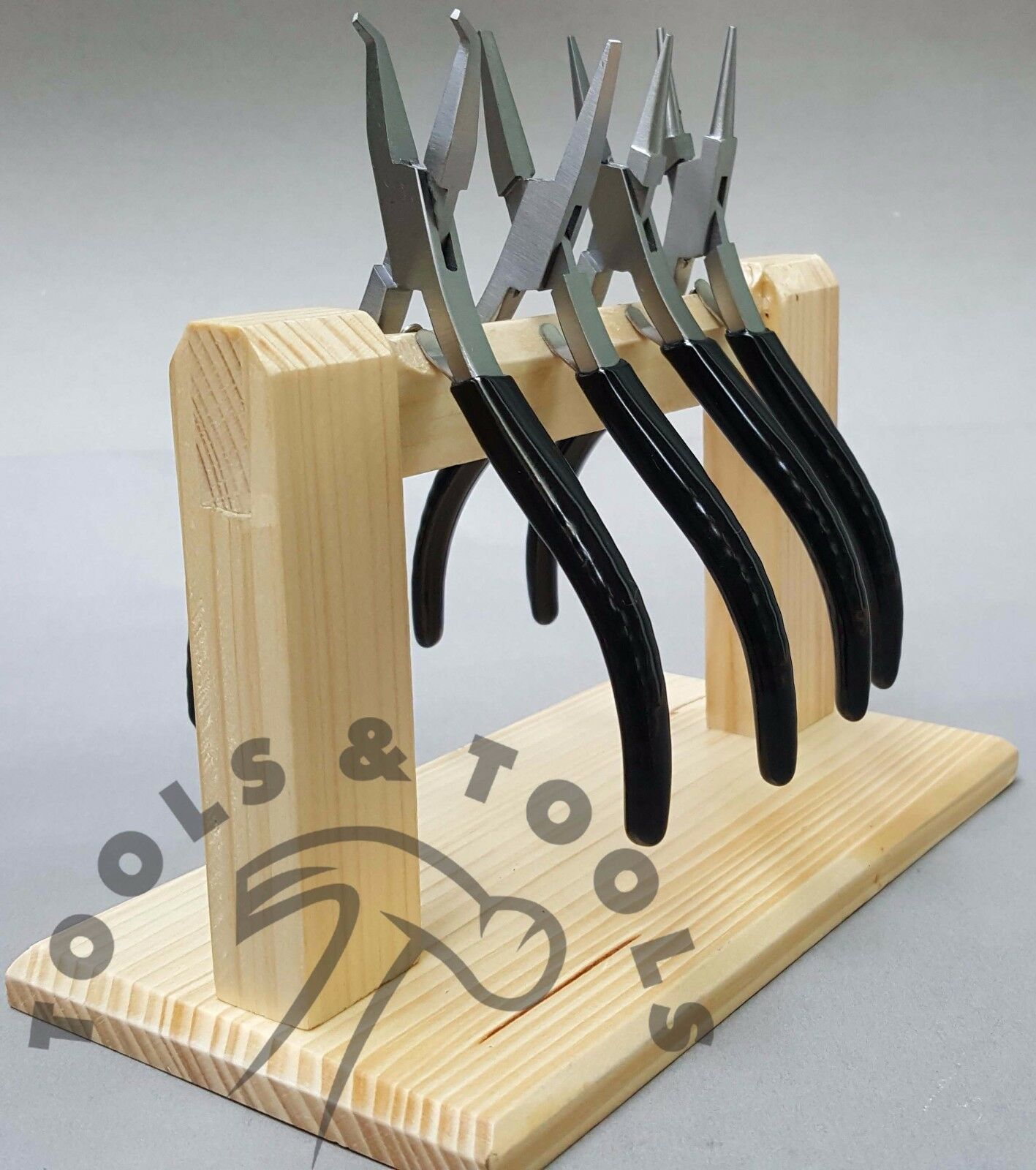 Economy-Slim-Line-Pliers-Set-Flat-Round-Chain-Bent-Nose-Jaws-4-Pcs-Wood-Rack-262950246212