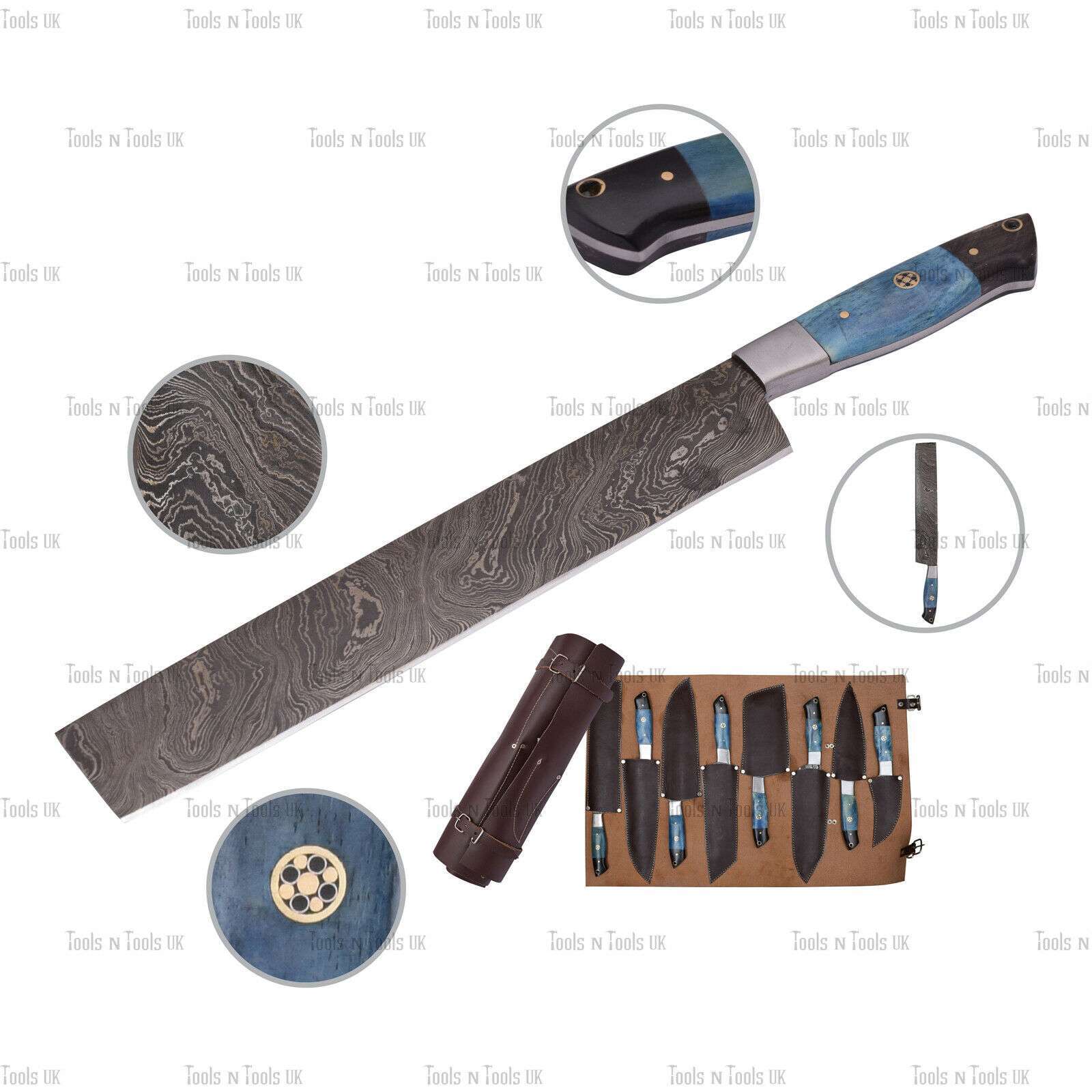 BLUE-HAND-FORGED-DAMASCUS-STEEL-CHEF-KITCHEN-KNIVES-WOODEN-HANDLE-LEATHER-SHEATH-255133780313-2