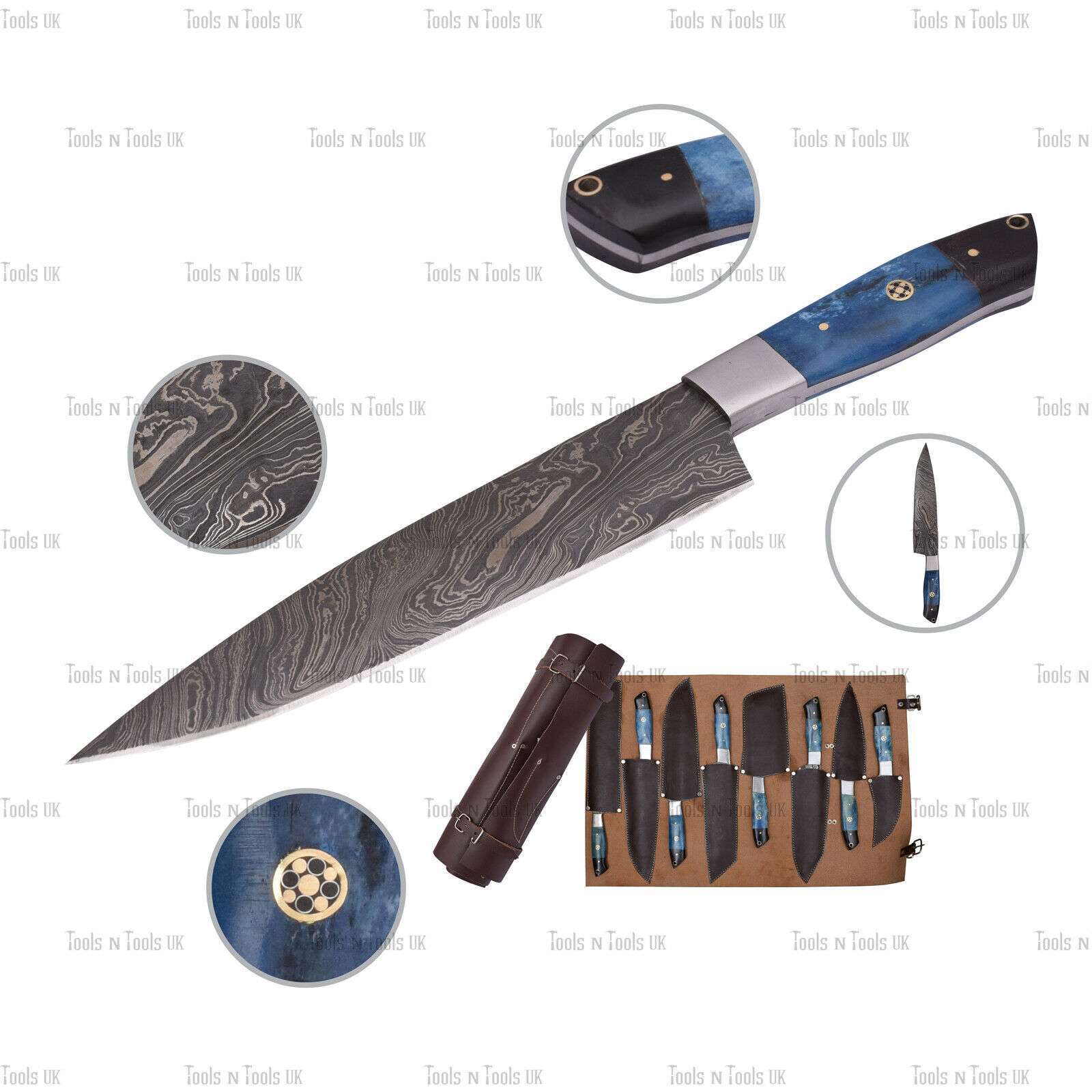 BLUE-HAND-FORGED-DAMASCUS-STEEL-CHEF-KITCHEN-KNIVES-WOODEN-HANDLE-LEATHER-SHEATH-255133780313-3