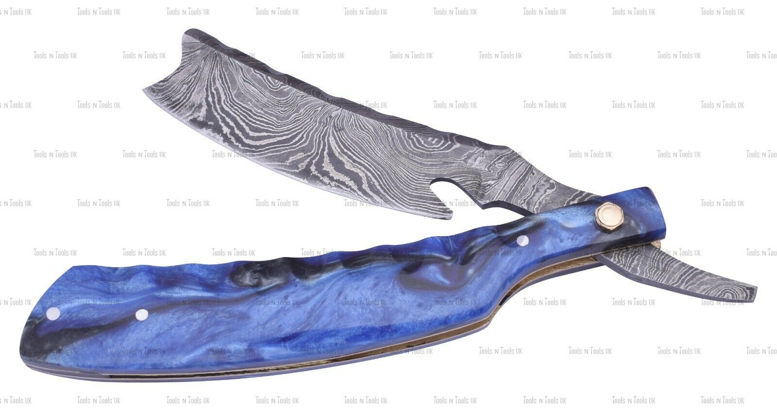 DAM-010-Damascus-Steel-Straight-Razor-Cut-Throat-Dark-Blue-Handle-Barber-Shaving-264718301464-2