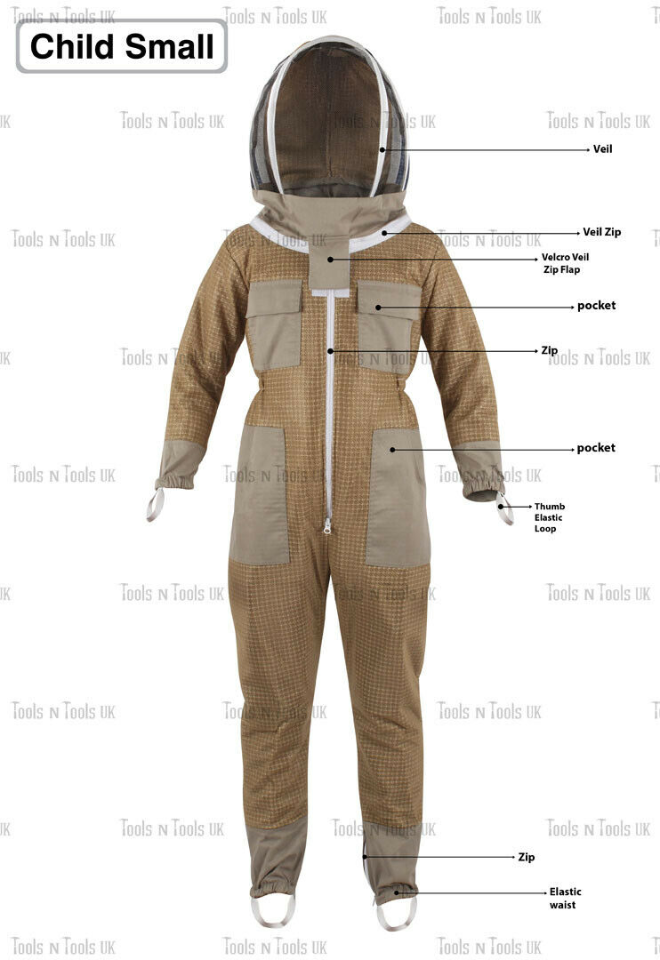 KHAKI-CHILD-SIZE-SMALL-THREE-LAYERS-MESH-BEEKEEPING-SUIT-BEE-VENTILATED-COOLAIR-265036424134-2