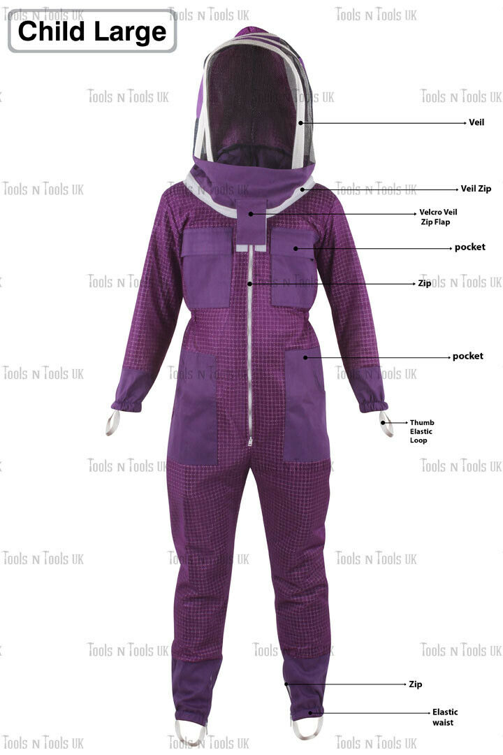 PURPLE-CHILD-SIZE-LARGE-THREE-LAYERS-MESH-BEEKEEPING-SUIT-BEE-VENTILATED-COOLAIR-254852478095-2
