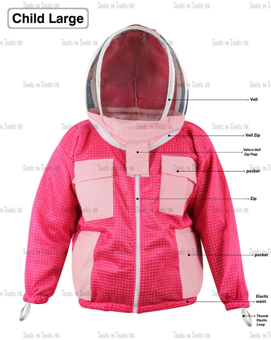PINK-CHILD-SIZE-LARGE-JACKET-THREE-LAYERS-MESH-BEEKEEPING-VENTILATED-COOL-AIR-265038833946-2