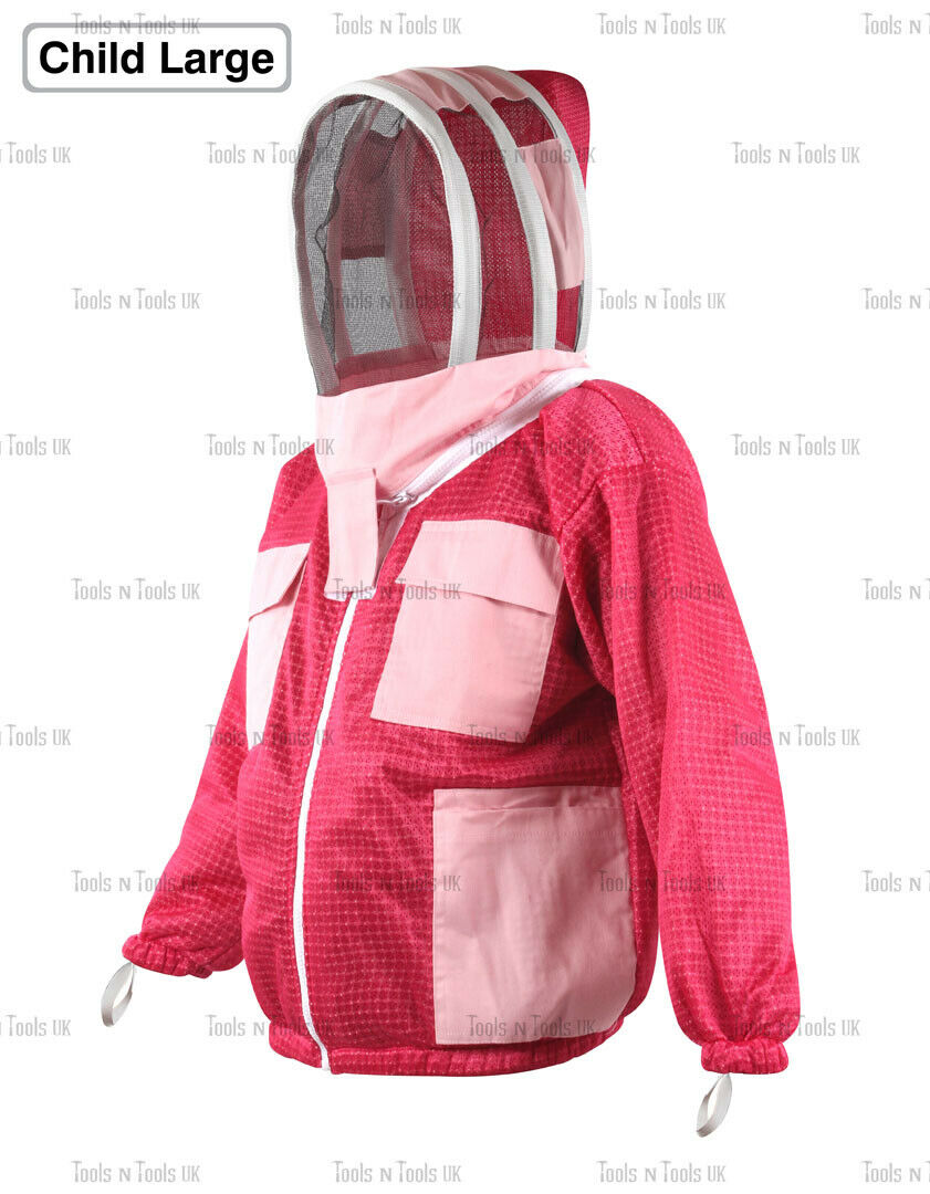 PINK-CHILD-SIZE-LARGE-JACKET-THREE-LAYERS-MESH-BEEKEEPING-VENTILATED-COOL-AIR-265038833946-4