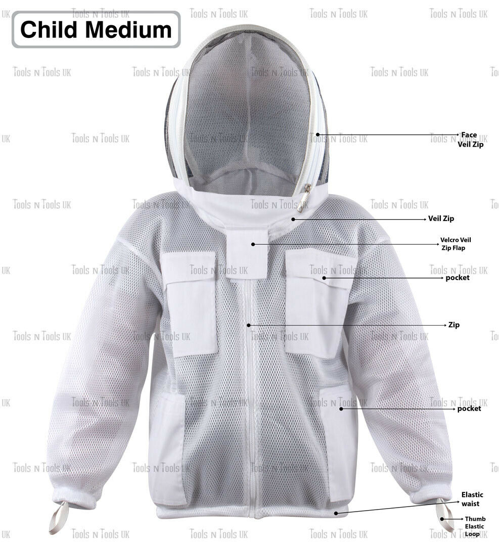 WHITE-CHILD-SIZE-MEDIUM-JACKET-THREE-LAYERS-MESH-BEEKEEPING-VENTILATED-COOL-AIR-265038806996-2