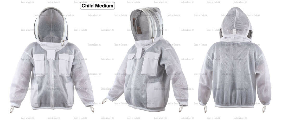 WHITE-CHILD-SIZE-MEDIUM-JACKET-THREE-LAYERS-MESH-BEEKEEPING-VENTILATED-COOL-AIR-265038806996