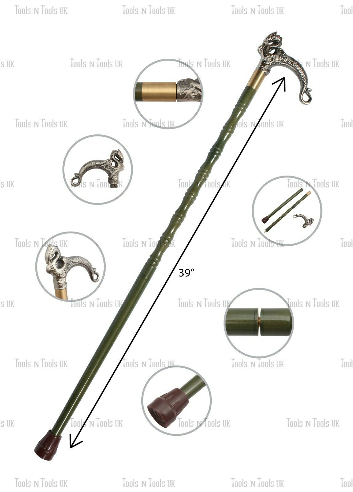 Wstick-007-Antique-Style-Walking-Stick-Solid-Silver-Head-Handle-Vintage-Wooden-254741195946