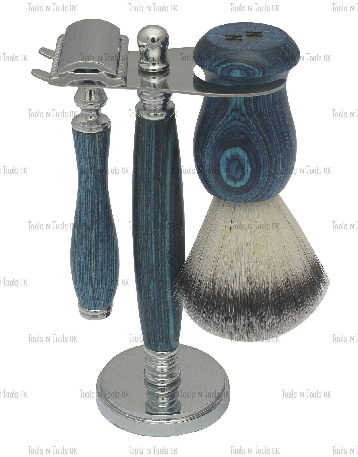 Blue-5-Piece-Shaving-Set-Double-Edge-Razor-Hair-Brush-Stand-Bowl-Blades-in-Box-264401204267-3