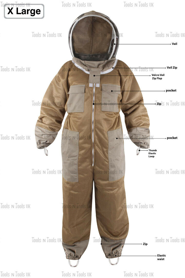 KHAKI-ADULT-X-LARGE-THREE-LAYERS-MESH-BEEKEEPING-SUIT-BEE-VENTILATED-COOL-AIR-265038885107-2