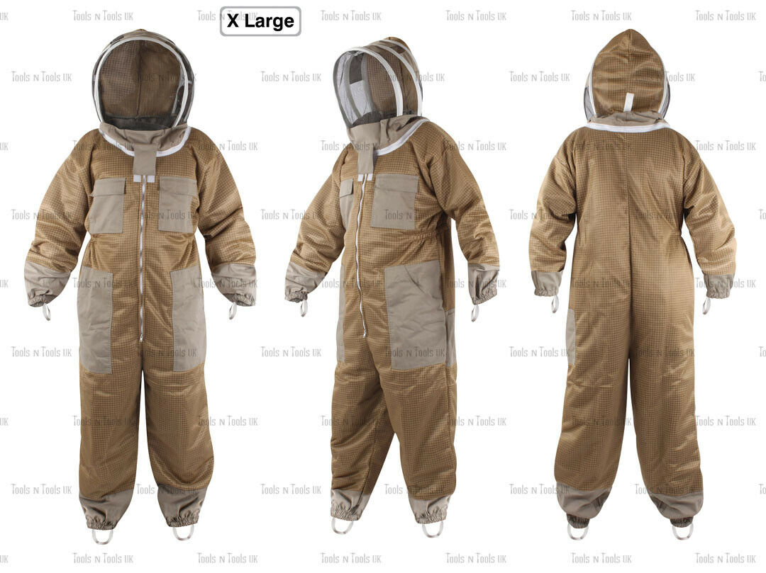 KHAKI-ADULT-X-LARGE-THREE-LAYERS-MESH-BEEKEEPING-SUIT-BEE-VENTILATED-COOL-AIR-265038885107