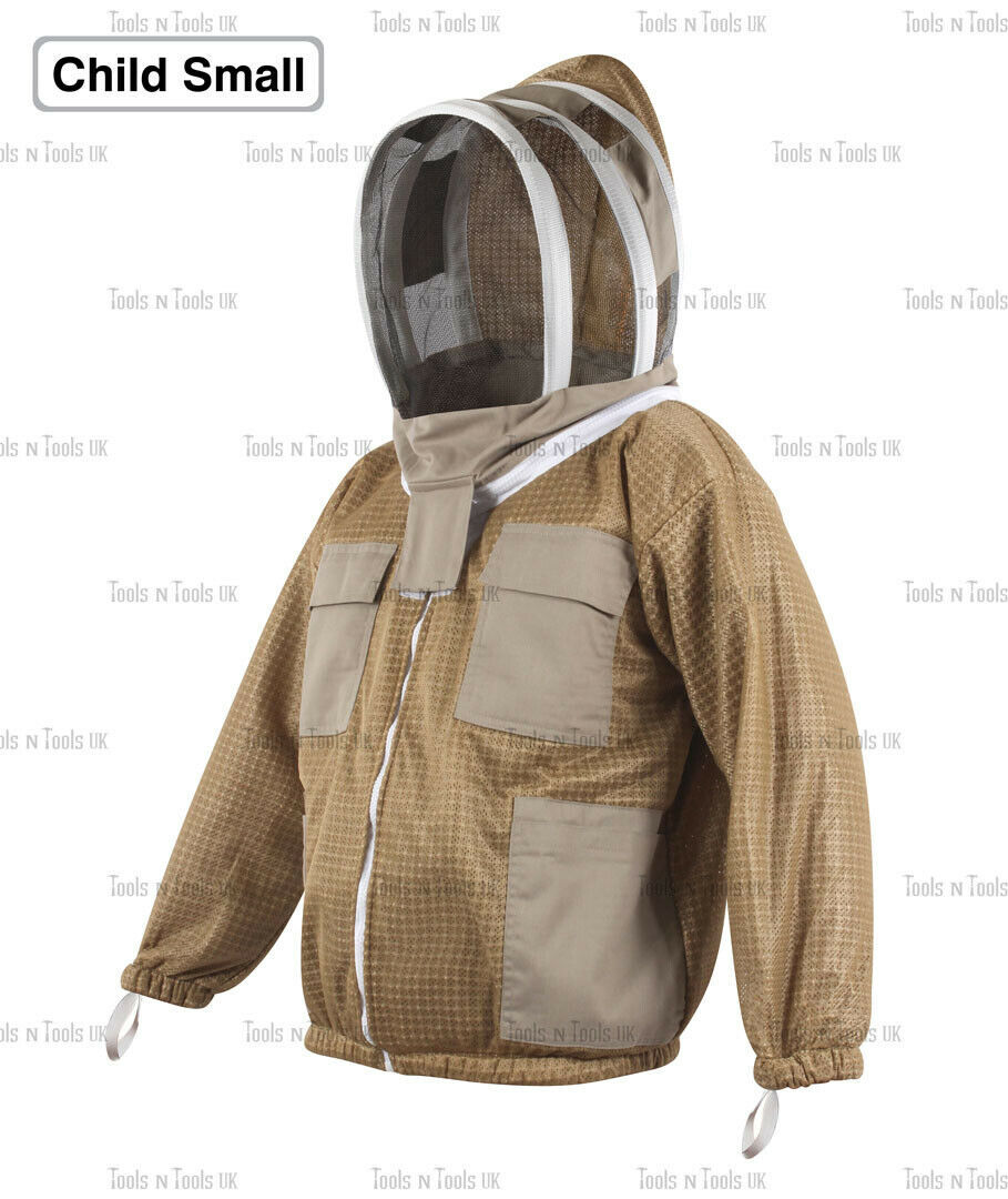 KHAKI-CHILD-SIZE-SMALL-JACKET-THREE-LAYERS-MESH-BEEKEEPING-VENTILATED-COOL-AIR-254854645047-4