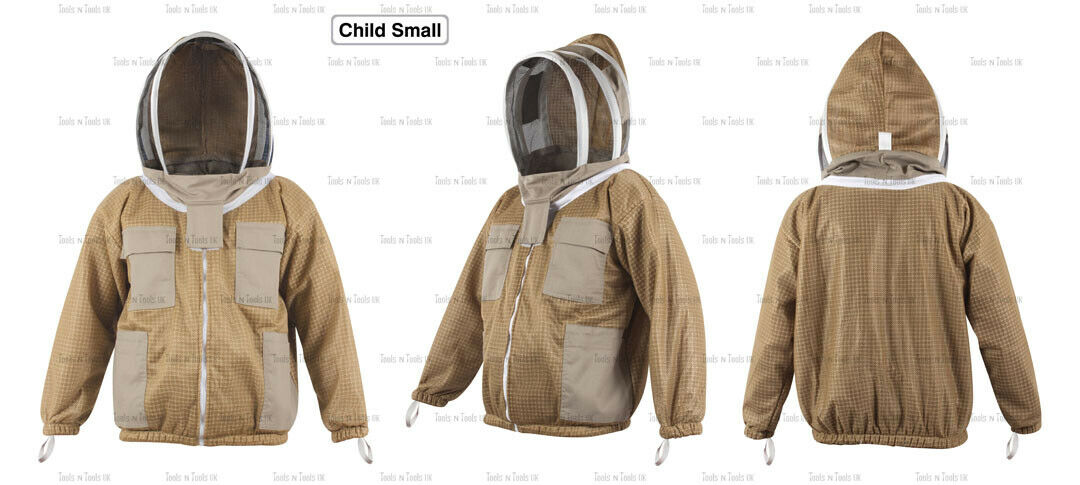 KHAKI-CHILD-SIZE-SMALL-JACKET-THREE-LAYERS-MESH-BEEKEEPING-VENTILATED-COOL-AIR-254854645047
