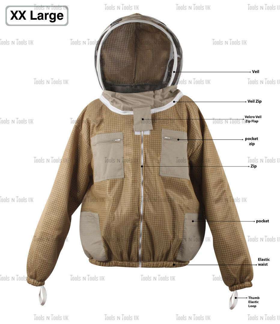 KHAKI-ADULT-XX-LARGE-JACKET-THREE-LAYERS-MESH-BEEKEEPING-BEE-VENTILATED-COOLAIR-265040163589