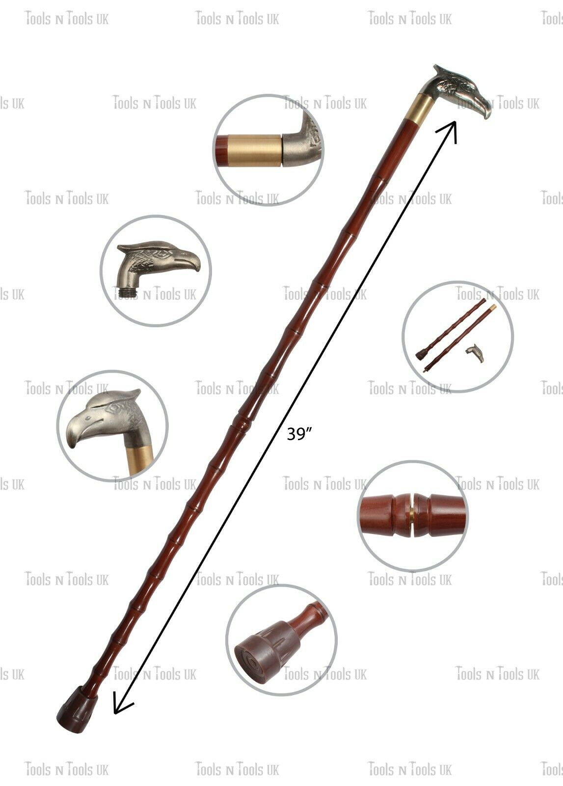 Wstick-003-Antique-Style-Walking-Stick-Solid-Silver-Head-Handle-Vintage-Wooden-264889595979